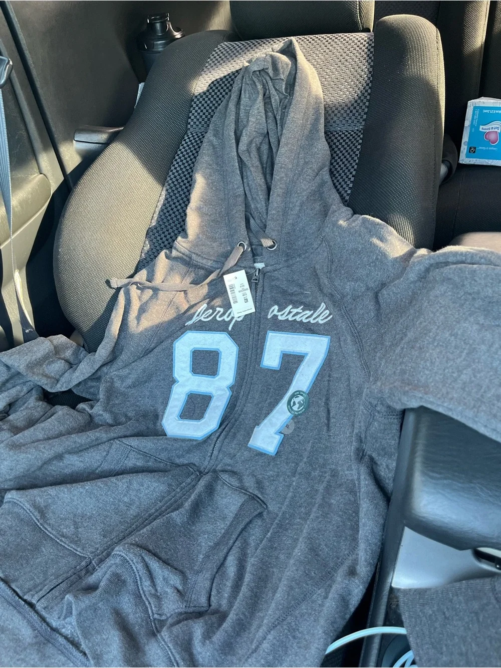 Aeropostale Charcoal Gray Zip-Up Hoodie with White '87 Applique